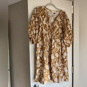 Mustard puff sleeve floral dress